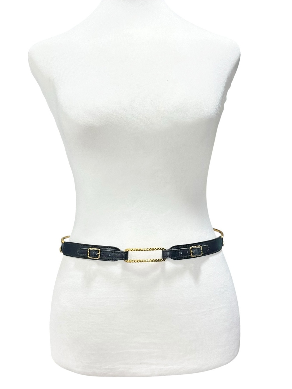Gucci Gold & Navy Blue Leather Adjustable Vintage Classic Slim Belt Size 72/28 - Picture 3 of 15